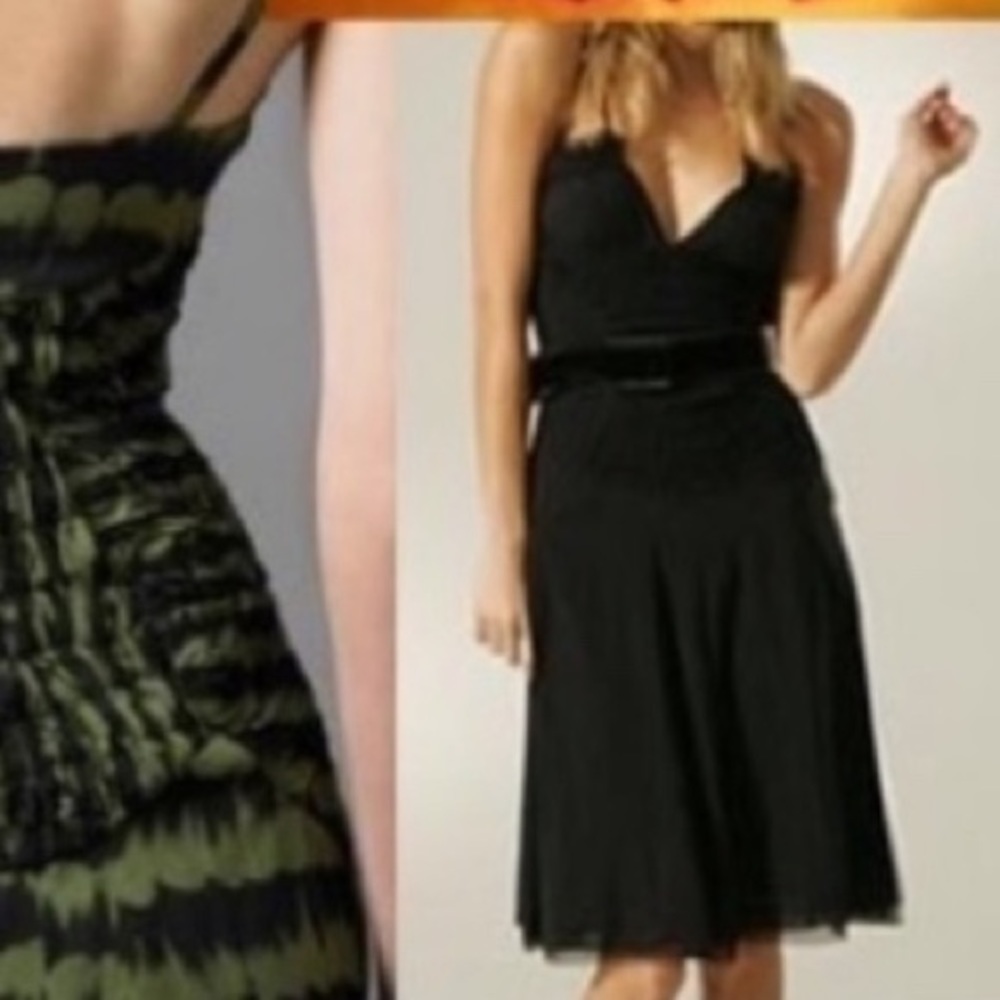 L.A.M.B Gwen Black Silk Gathered Evening Dress with Velvet Belt - Picture 3 of 12